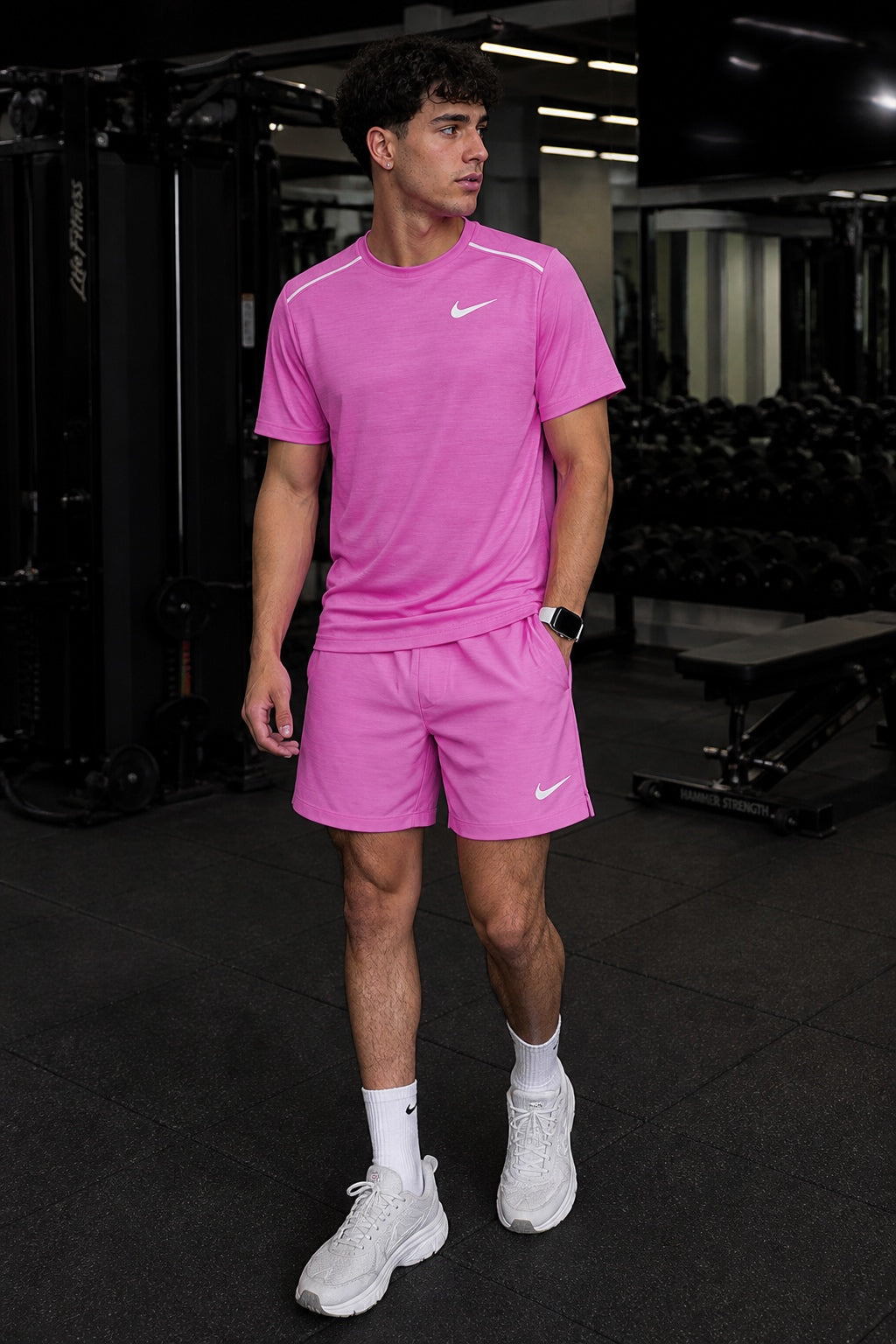 NIKE MILER T-SHIRT & NIKE CHALLENGER 7" SHORTS SET PLAYFUL PINK