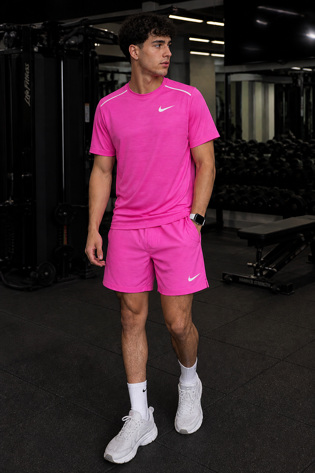 NIKE MILER T-SHIRT & NIKE CHALLENGER 7" SHORTS SET PLAYFUL PINK